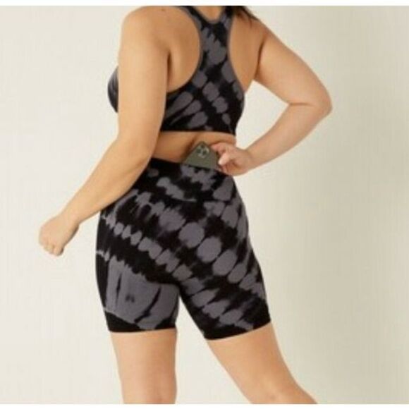 PINK VICTORIA’S SECRET PINK ACTIVE VSX Women’s Black Gray Tie-Dye Ribbed Biker S - Picture 2 of 8